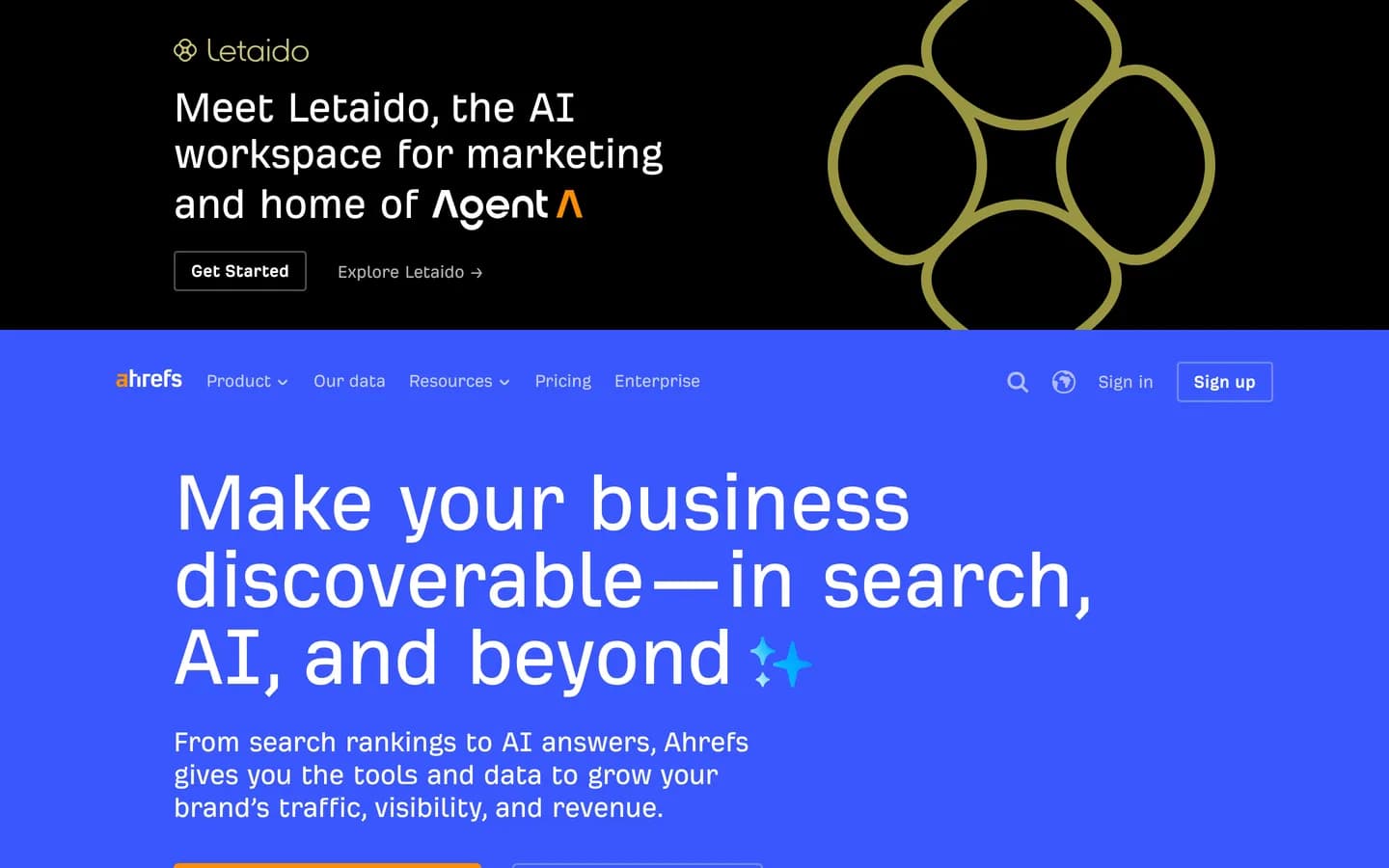 Screenshot of the Ahrefs homepage