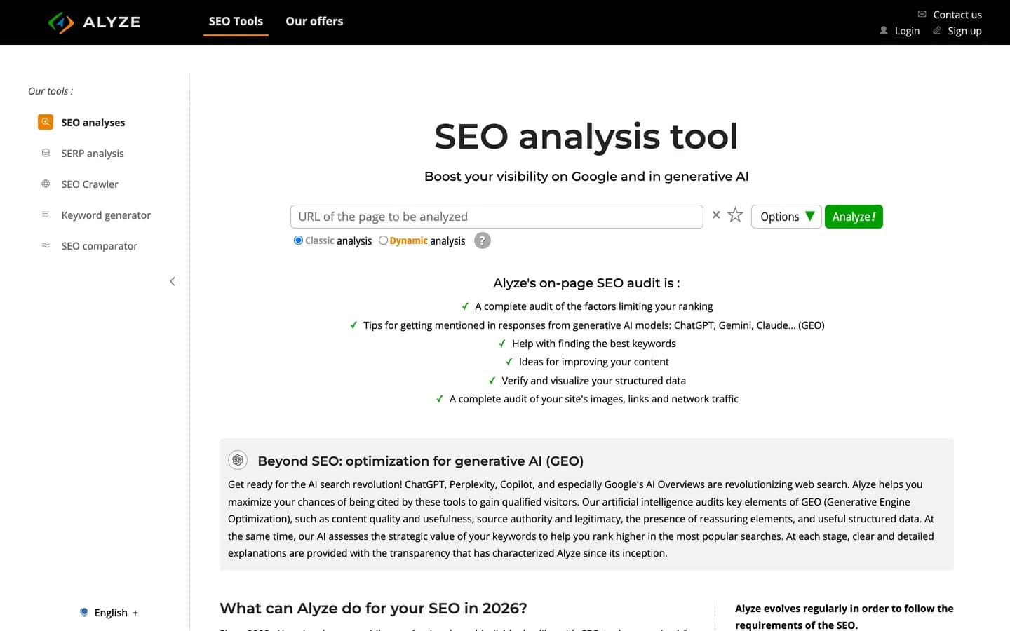 Alyze homepage