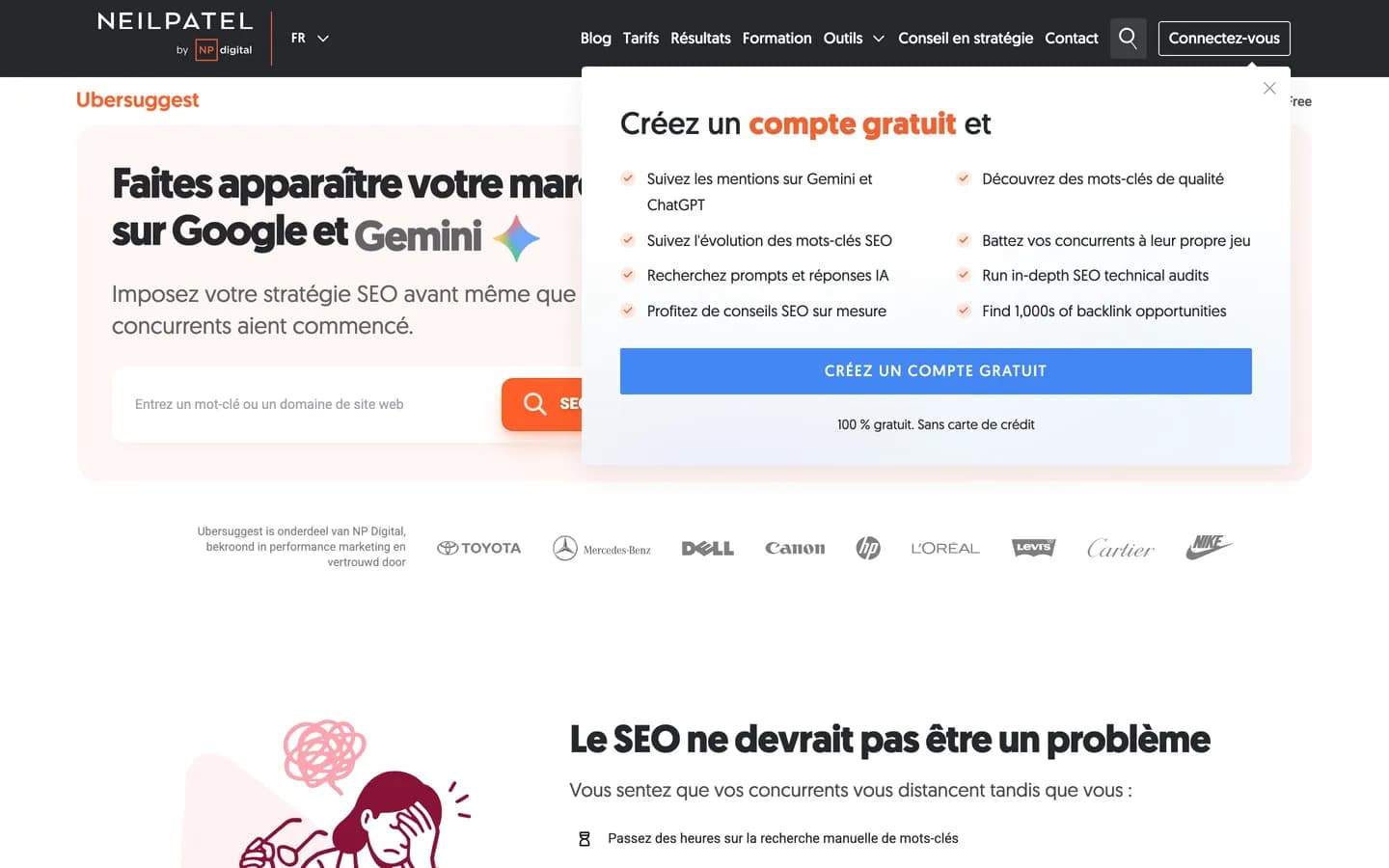 Screenshot of the Ubersuggest homepage